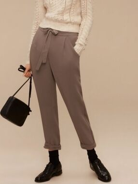 WILFRED Aritzia Allant Rolled Cuff Hem Trousers Size 8 Silk Trim High-waisted